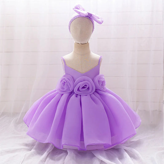Elegant 3D Flower Baby Party Dress | Christmas, 1st Birthday, Toddler Princess, Wedding & Bridesmaid Gown
