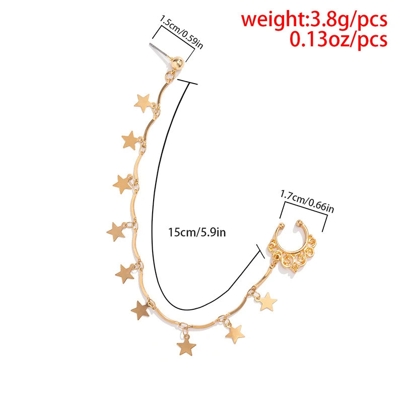 No Piercing Nose Clip - Creative Pearl Star Leaf Tassel Chain Earring - Boho Chic Body Jewelry