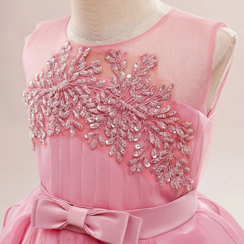 Elegant Flower Girl Bridesmaid Dresses – Princess Gowns for Weddings & Formal Parties Girls Trailing Dress