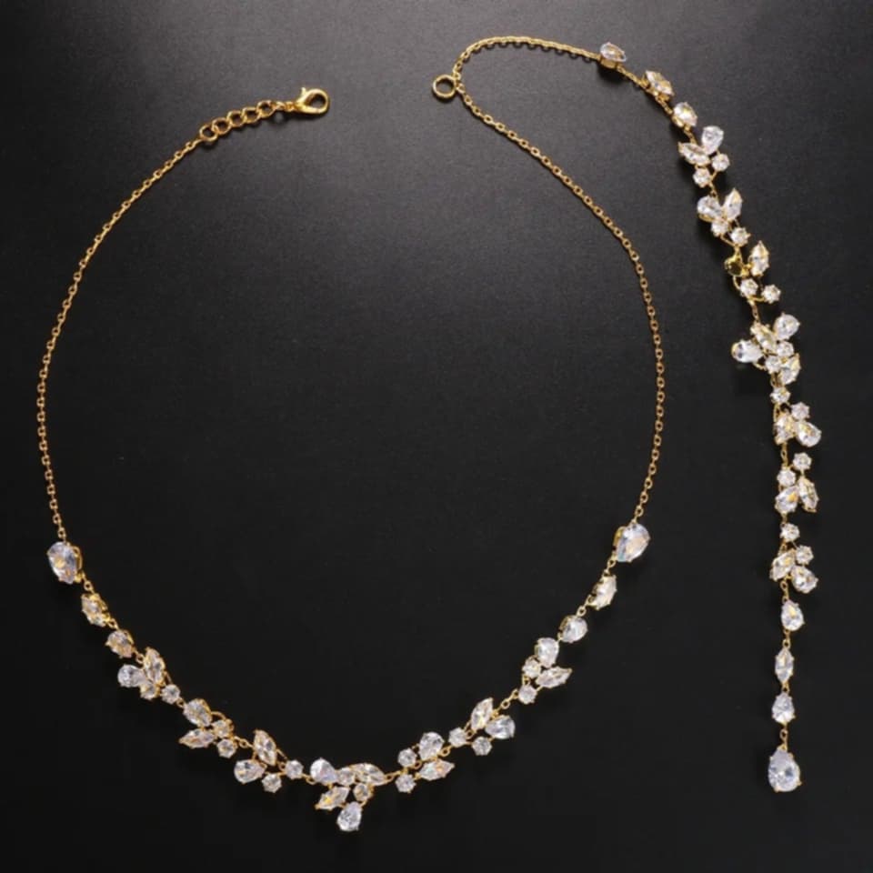 Rose Gold Bridal Back Necklace, Crystal Back Drop Necklace, Open Back Necklace, Bridal Jewelry Set, Wedding Jewellery set, Bridal back chain
