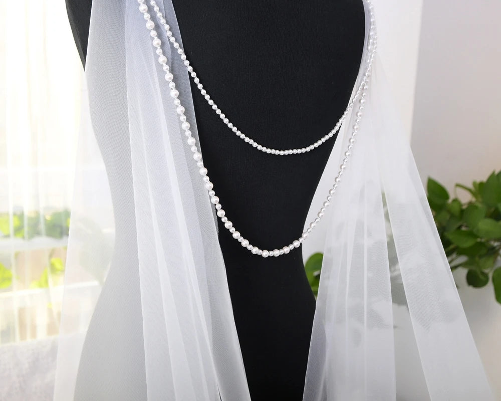 Elegant Bridal Capes & Veils – Pearl-Beaded Wedding Shawls & Cloaks with Long Train