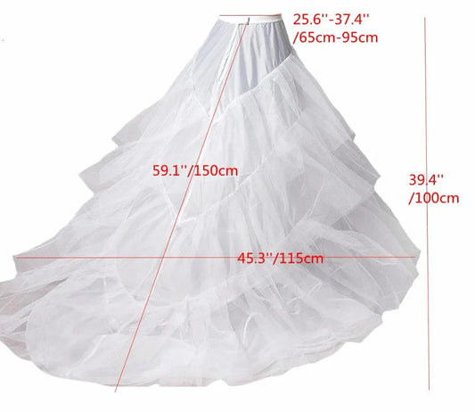 White Long Train Petticoat – 3 Hoop Crinoline Underskirt for Bridal & Wedding Dresses