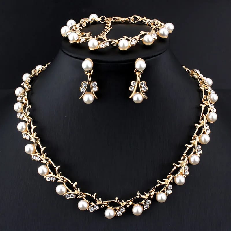 Imitation Pearl Wedding Necklace Earring Sets | Bridal Jewelry Sets for Women | Crystal Pearl Bridal Necklace and Earring Set