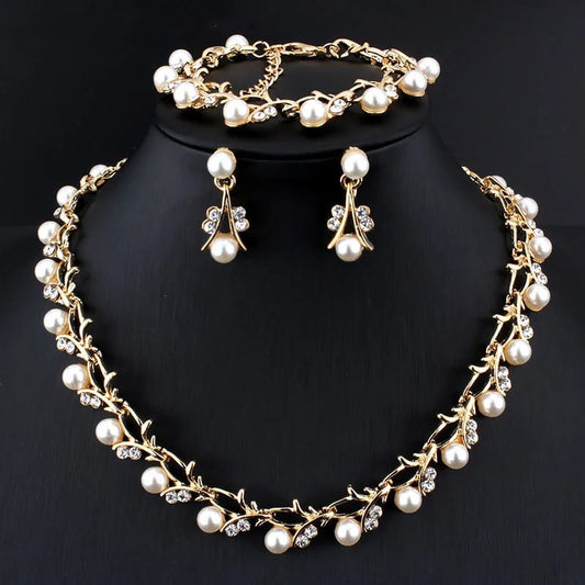 Imitation Pearl Wedding Necklace Earring Sets | Bridal Jewelry Sets for Women | Crystal Pearl Bridal Necklace and Earring Set