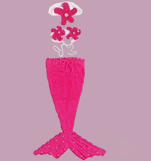 Baby Mermaid Costume set New Born Photography Props Newborn Photo Props Infant Knitted Pearl Headband