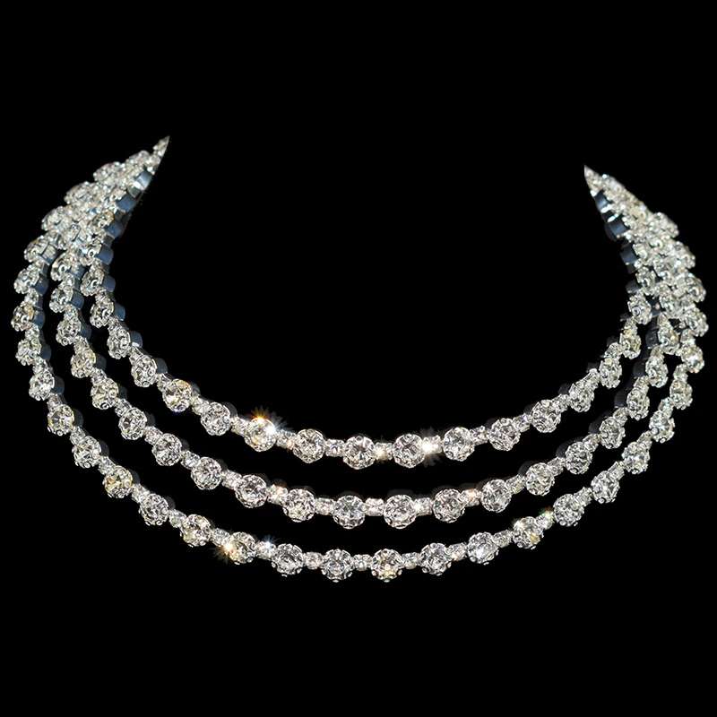 Bridal Necklace, Bridal Jewelry Rhinestone Choker, Silver Bridal Necklace And Earrings, Jewelry Set, Wedding Set, Jewellery For Bride, Wedding necklace set