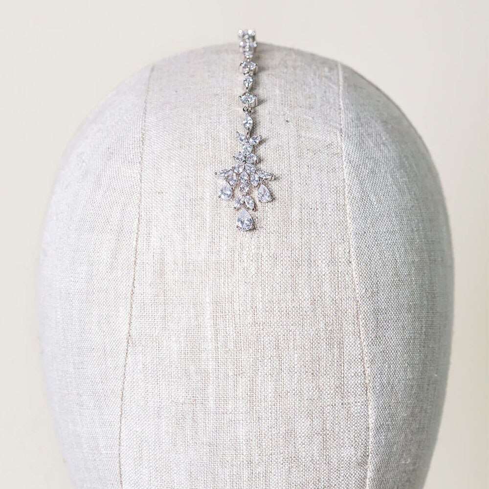 Head Chain Exquisite Cubic Leaf Forehead Headband Chain Hair Jewellery for Women Headpiece Bridal Wedding Head Chain