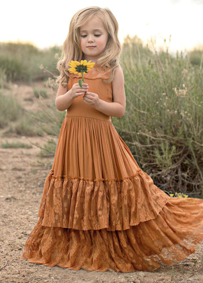 Princess Girls Lace Cotton Long Dresses | Long Maxi Dress | Long Lace Flower Girl Dress | Long Dresses | Girls Long Dresses