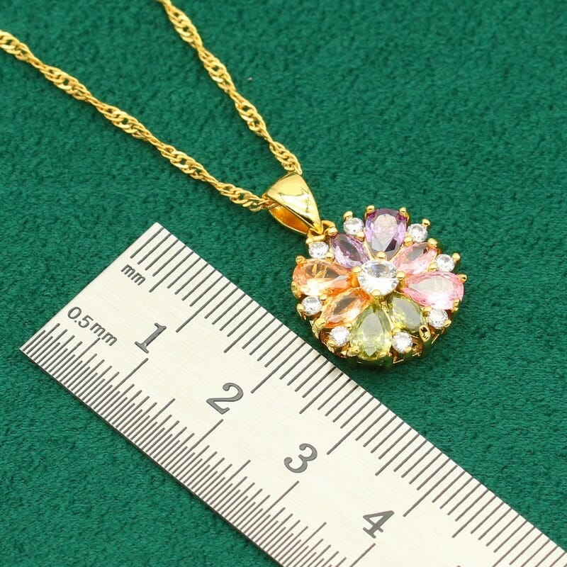 Exquisite 925 Silver Gold Color Jewelry Set with Multicolor Zircon Accents – Perfect for Weddings and Special Occasions