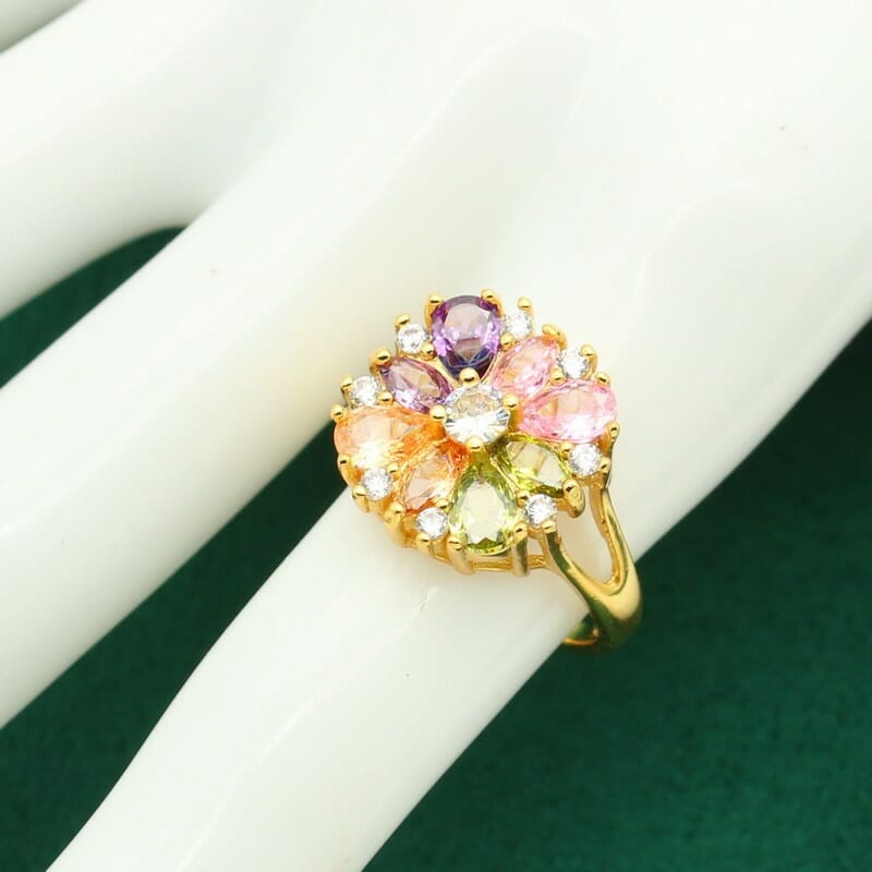 Exquisite 925 Silver Gold Color Jewelry Set with Multicolor Zircon Accents – Perfect for Weddings and Special Occasions