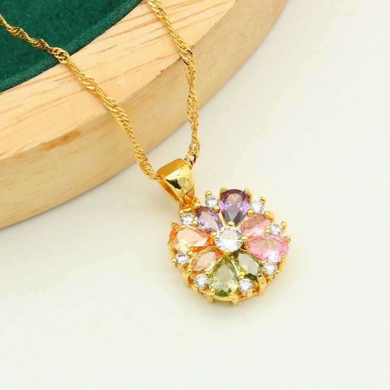 Exquisite 925 Silver Gold Color Jewelry Set with Multicolor Zircon Accents – Perfect for Weddings and Special Occasions