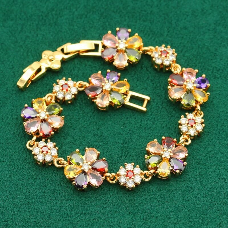 Exquisite 925 Silver Gold Color Jewelry Set with Multicolor Zircon Accents – Perfect for Weddings and Special Occasions