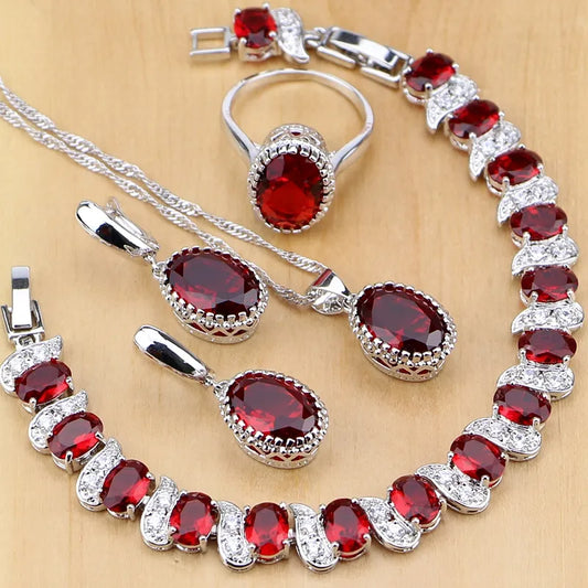 Silver 925 Bridal Jewelry Zircon Jewelry Sets For Women Earrings/Pendant/Necklace/Rings/Bracelet