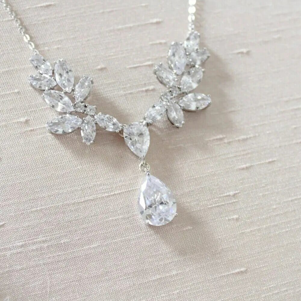 Cubic Zirconia Long Drop Bridal Back Necklace, Rose Gold Bridal Back Necklace, Crystal Back Drop Necklace, Open Back Necklace, Bridal Jewelry Set, Wedding Jewellery set-CheekyMeeky