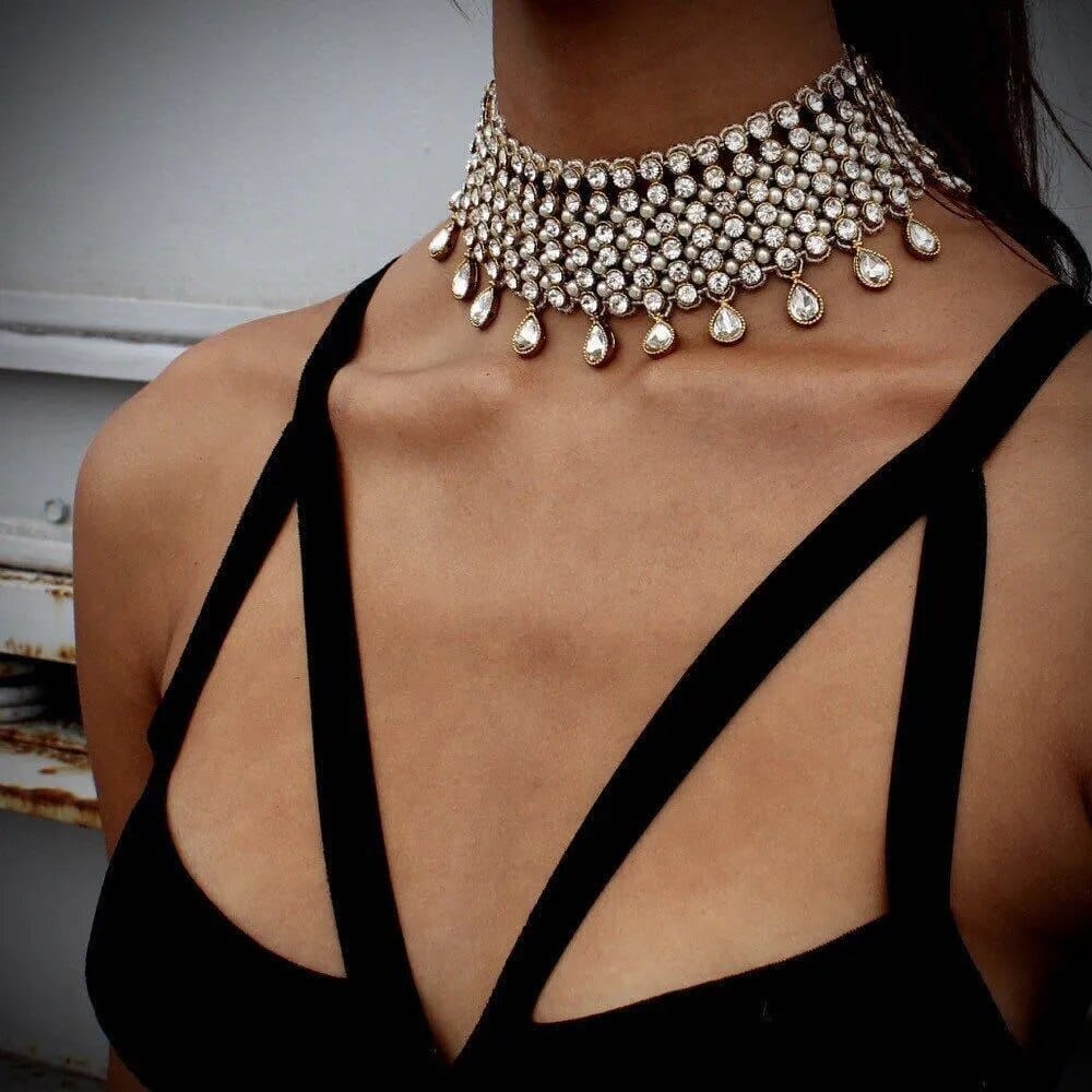 Indian Necklace set for Women, Party Jewelry, Choker set, Party Necklace, Rhinestone Choker Necklace, Water Drop necklace