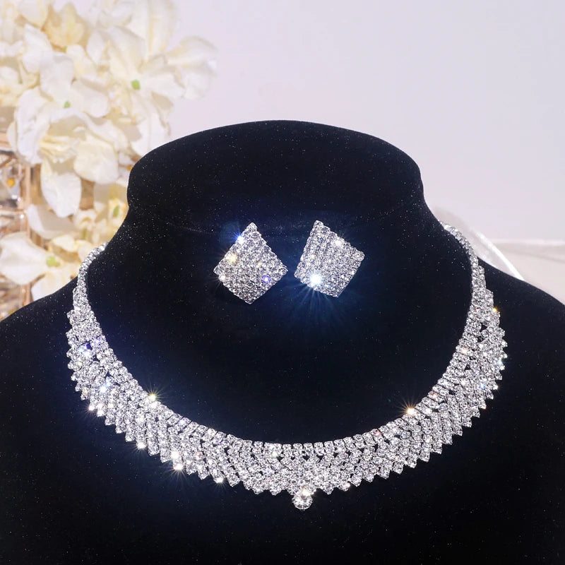 Shiny Necklace Earrings Set for Women, Party Jewellery set, Silver Necklace set, jewellery for gift