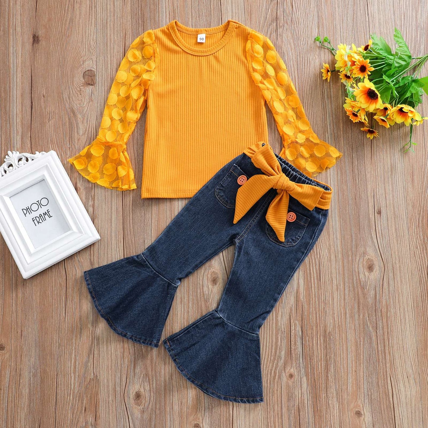Girl Clothes Set Long Sleeve Crops Tops Lace Shirt Flare Pants / Girls Summer clothes/Girls Casual set-CheekyMeeky