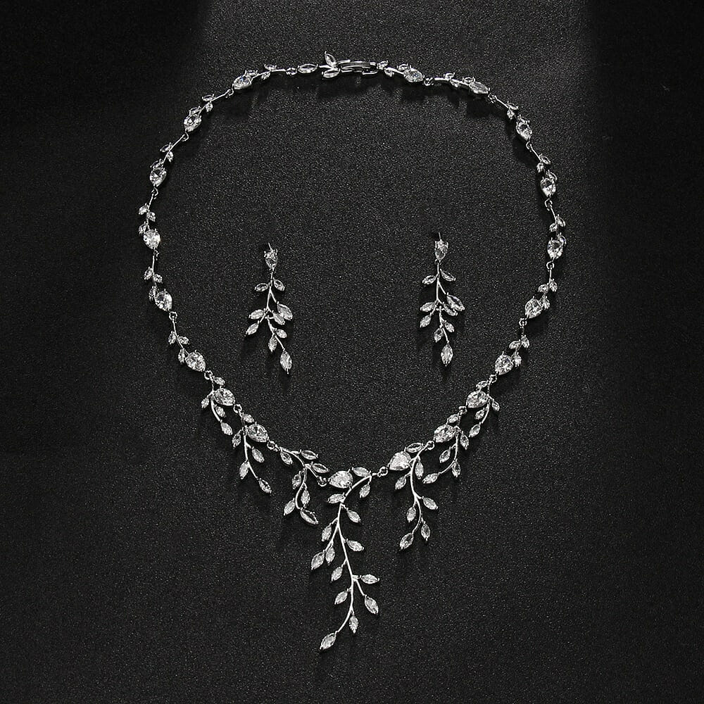 Branch Shape Necklace And Earring set, Bridal Necklace Set, Silver Wedding Necklace Earrings Set, Wedding Necklace for bride