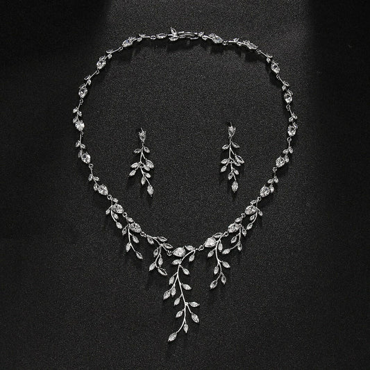 Branch Shape Necklace And Earring set, Bridal Necklace Set, Silver Wedding Necklace Earrings Set, Wedding Necklace for bride