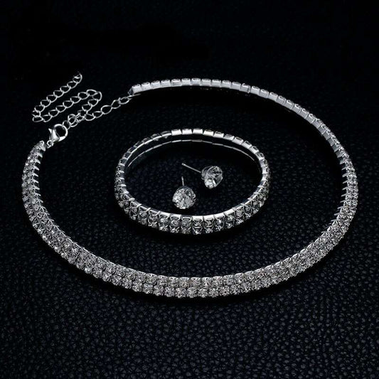 Choker Necklace Earrings Bracelet | Bridal Necklace | Bridal Jewelry | Choker Set | Wedding Choker Set | Rhinestone Choker | Bridal Choker set