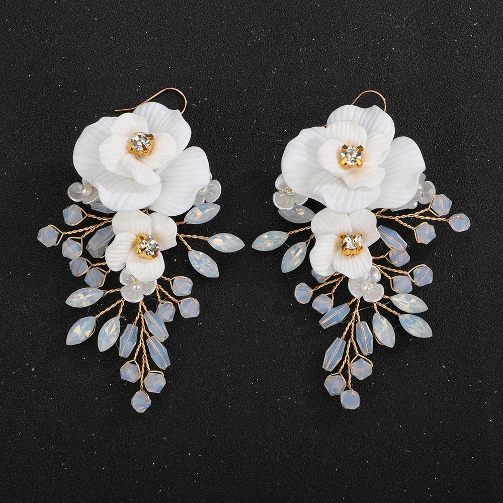 Flower Necklace Set, Flower Earrings Wedding Accessories Jewelry Party, Crystal Bridal Ornaments, Wedding Jewellery set