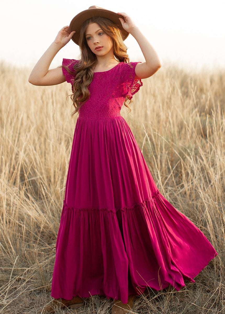 Princess Girls Lace Cotton Long Dresses, Long Maxi Dress, Long Lace Flower Girl Dress, Long Dresses, Girls Birthday Dress, Girls Long Dress