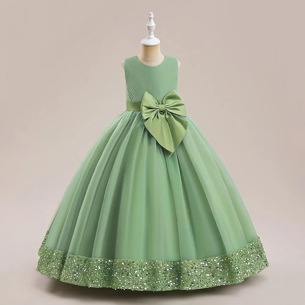 Long Dress For Girls, girls Princess dress, Bow Sequin Wedding Party Dresses, Pageant Formal Evening Vestidos, Lace tulle dress-CheekyMeeky