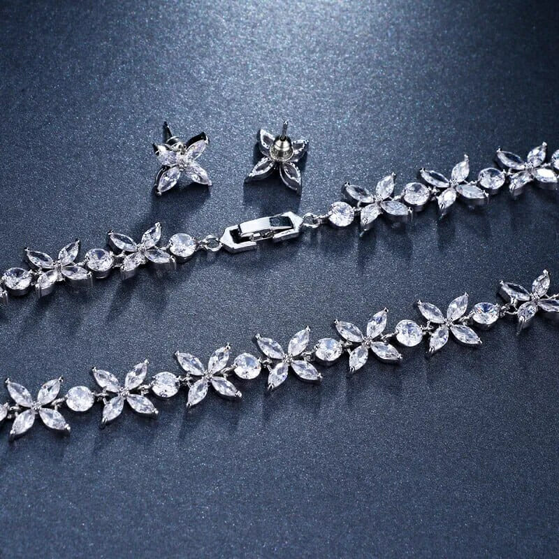 Zircons Necklace and Earrings, Jewelry Set For Wedding Gift, Silver Bridal necklace, Bridal jewelry set, Wedding necklace set
