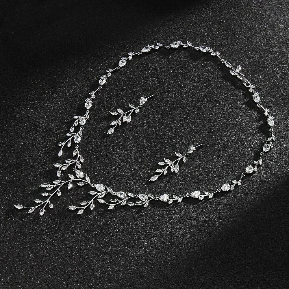 Branch Shape Necklace And Earring set, Bridal Necklace Set, Silver Wedding Necklace Earrings Set, Wedding Necklace for bride