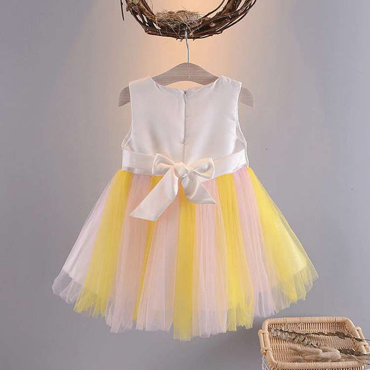 Lace Tulle Little Princess Rainbow Stitching Flower Gauze Sleeveless Tank Girl Dress, Tutu Dress