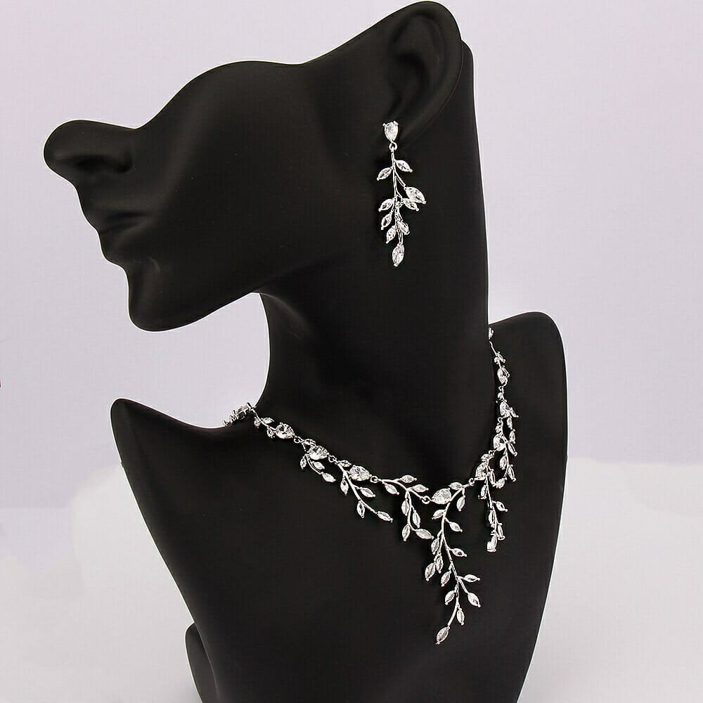 Branch Shape Necklace And Earring set, Bridal Necklace Set, Silver Wedding Necklace Earrings Set, Wedding Necklace for bride