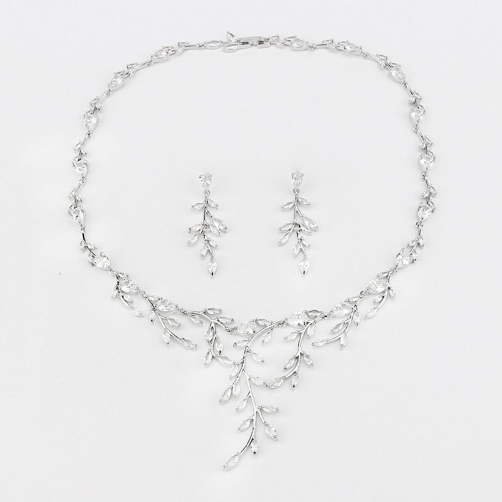 Branch Shape Necklace And Earring set, Bridal Necklace Set, Silver Wedding Necklace Earrings Set, Wedding Necklace for bride