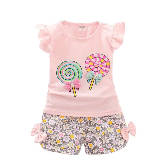 Baby Girl Summer Outfit Toddler Kids Baby Girls T-Shirt Tops + Floral Shorts Pants Candy Printed Outfits