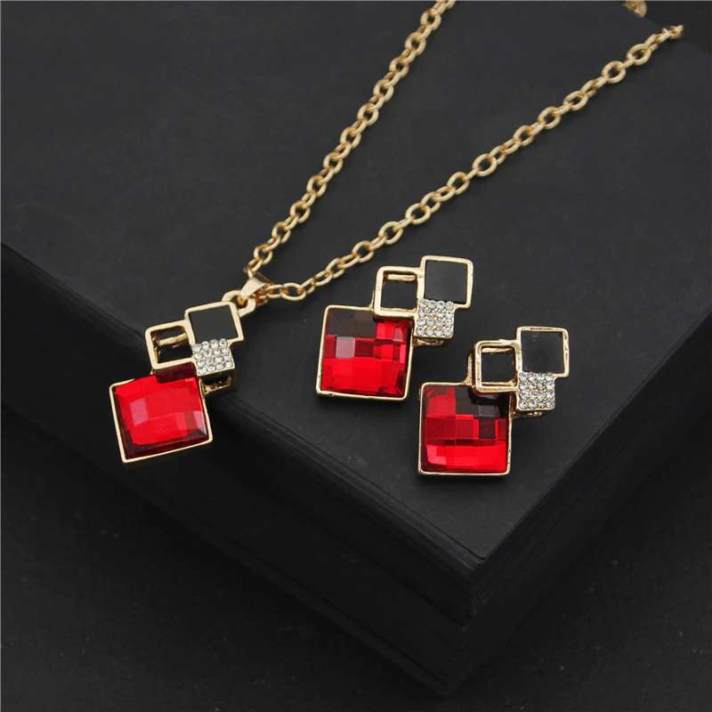 Crystal Pendants Necklace Earrings Sets | Bridal Wedding Earring Necklace Set | Colourful Jewellry Set | Bridesmaid Necklace Earring SET | Crystal Bridal Necklace Set