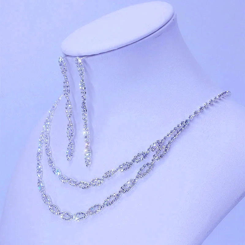 Bridal Necklace set Crystal Necklace and earrings set Diamond Bridal Jewelry Set Silver Bridal Earrings Crystal Wedding Necklace Set