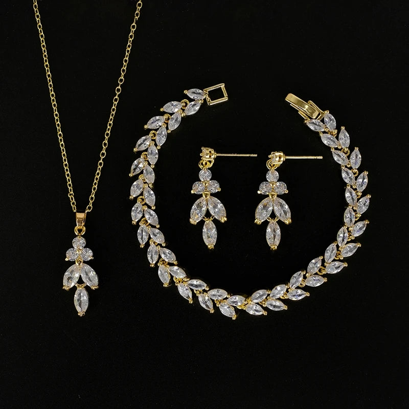 Necklace Set for brides bridal jewelry Wedding Bridal Drop Earrings Jewelry Set silver leaf wedding Earrings Necklace jewelry set