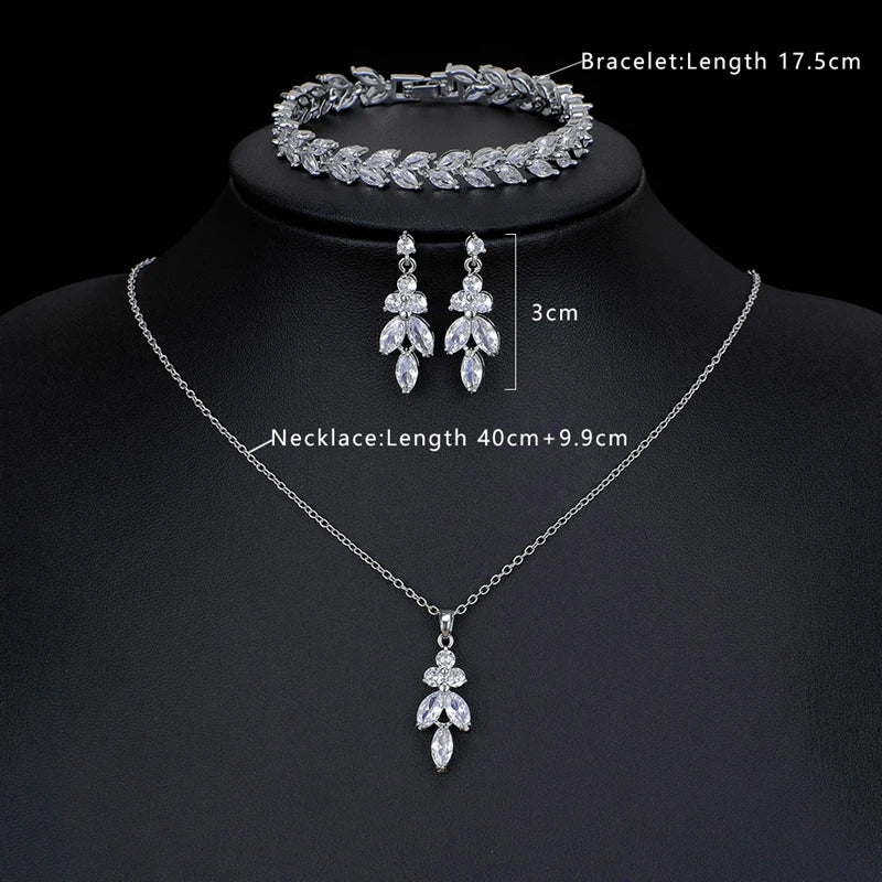 Necklace Set for brides bridal jewelry Wedding Bridal Drop Earrings Jewelry Set silver leaf wedding Earrings Necklace jewelry set