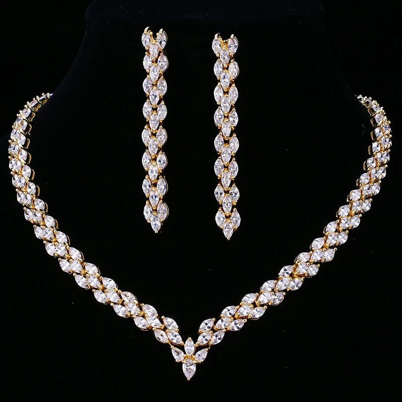 Bridal Necklace Set | Teardrop Silver Wedding Necklace Earrings Set | CZ Wedding Necklace Set | Crystal Bridal Set
