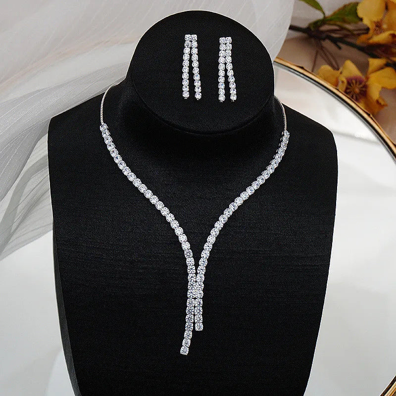 Bridal Jewelry Set, Wedding Silver Jewelry, CZ Wedding Necklace Set, Jewelry Set, CZ Jewelry Set, Women Wedding Jewelry Set, Gift Her