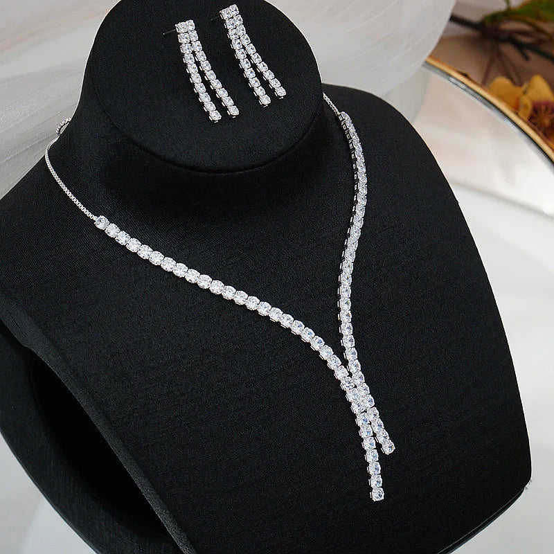 Bridal Jewelry Set, Wedding Silver Jewelry, CZ Wedding Necklace Set, Jewelry Set, CZ Jewelry Set, Women Wedding Jewelry Set, Gift Her