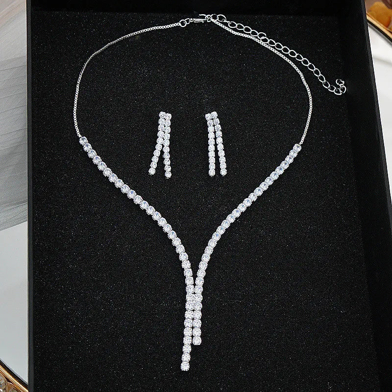Bridal Jewelry Set, Wedding Silver Jewelry, CZ Wedding Necklace Set, Jewelry Set, CZ Jewelry Set, Women Wedding Jewelry Set, Gift Her
