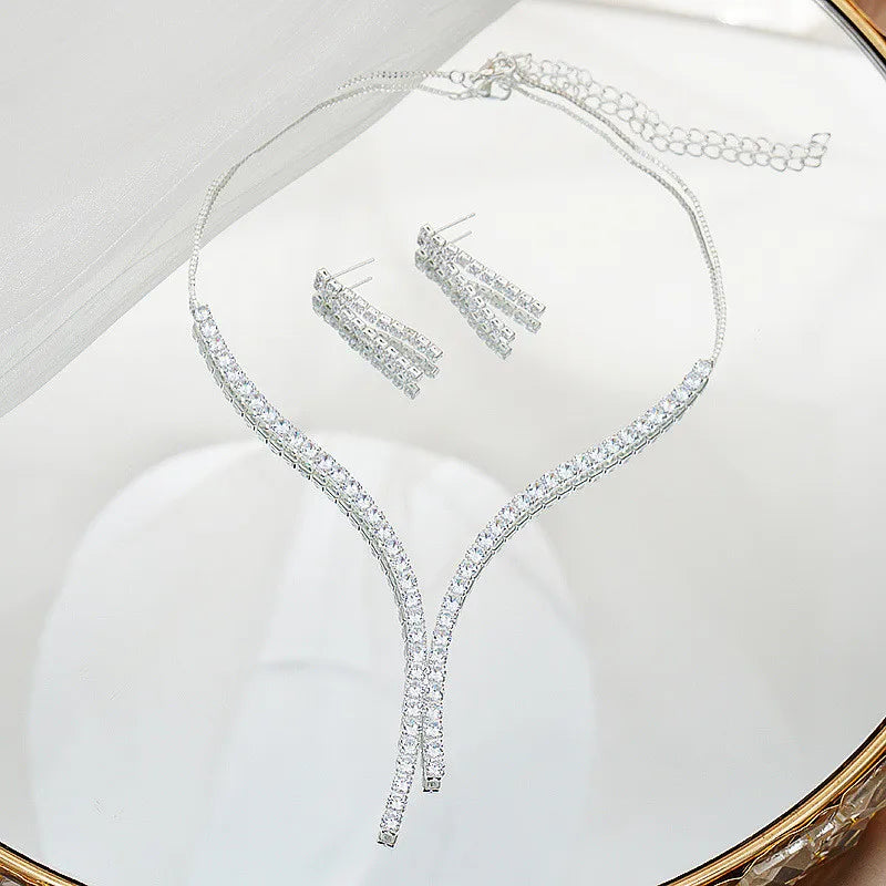 Bridal Jewelry Set, Wedding Silver Jewelry, CZ Wedding Necklace Set, Jewelry Set, CZ Jewelry Set, Women Wedding Jewelry Set, Gift Her