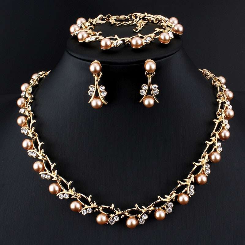 Imitation Pearl Wedding Necklace Earring Sets | Bridal Jewelry Sets for Women | Crystal Pearl Bridal Necklace and Earring Set