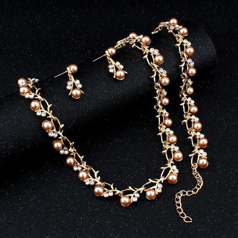 Imitation Pearl Wedding Necklace Earring Sets | Bridal Jewelry Sets for Women | Crystal Pearl Bridal Necklace and Earring Set