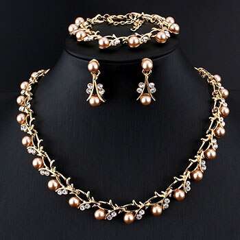 Imitation Pearl Wedding Necklace Earring Sets | Bridal Jewelry Sets for Women | Crystal Pearl Bridal Necklace and Earring Set