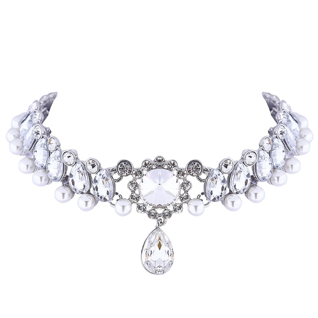 Boho Collar Choker, Water Drop Necklace, Crystal Necklace, Vintage Jewelry, Pearl Statement Necklace, Wedding Necklace set