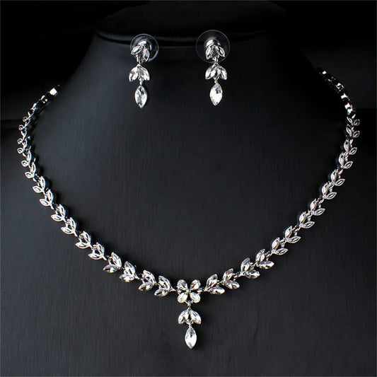 Silver Bridal Necklace And Earrings Necklace | Jewelry Set | Wedding Set| Leaf Style Jewellery For Bride | Wedding necklace set (AU Stock)
