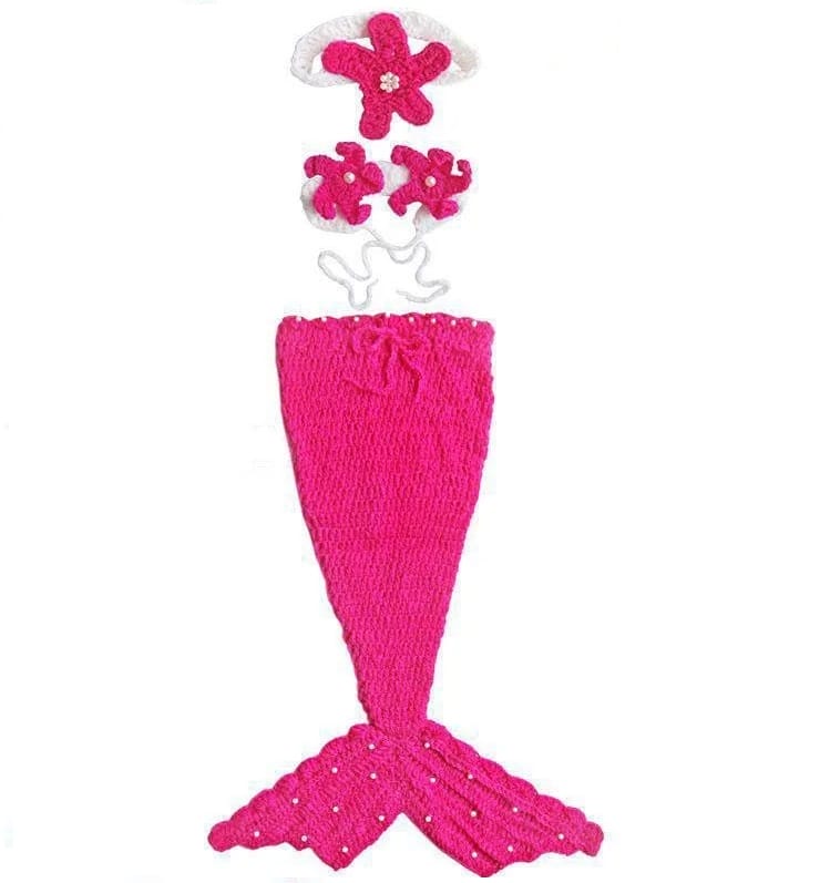 Baby Mermaid Costume set New Born Photography Props Newborn Photo Props Infant Knitted Pearl Headband