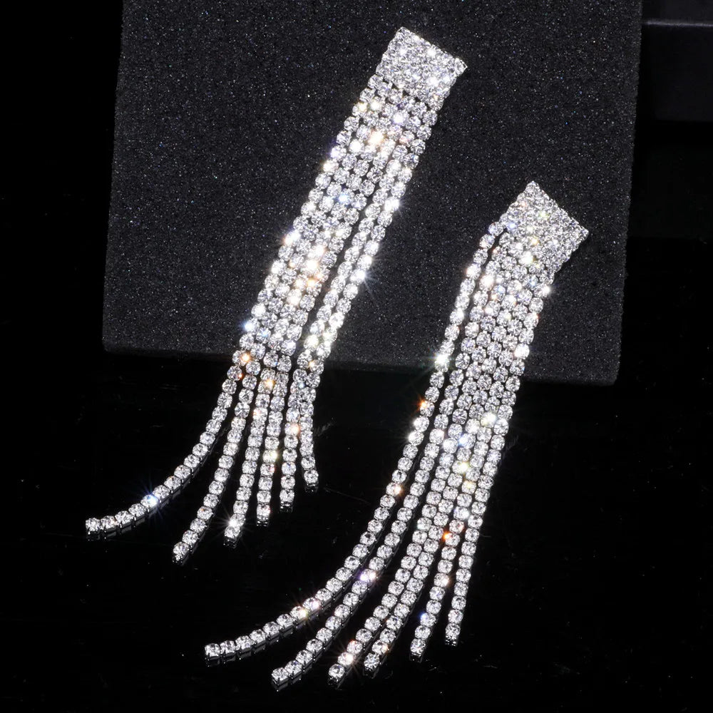 Crystal Wedding Earrings, Big Bridal Earrings,Long Tassel Earrings,Bridal Drop Dangling Earrings,Wedding earrings