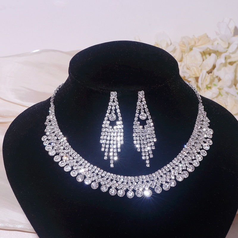 Wedding Jewelry Set Shiny Water Drop Necklace Earrings for Women Bride Necklaces Earrings Sets